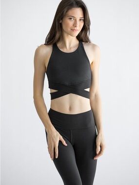 Montiel Black Athletic Crop with Wrap Detail